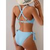 imageEomenie Bikini Set for Women Two Piece Swimsuits Knot Tie V Neck Cross Back Top Mid Rise Lace up Bathing Suit SwimwearLight Blue