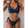 imageEomenie Bikini Set for Women Two Piece Swimsuits Knot Tie V Neck Cross Back Top Mid Rise Lace up Bathing Suit SwimwearNavy Blue