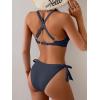 imageEomenie Bikini Set for Women Two Piece Swimsuits Knot Tie V Neck Cross Back Top Mid Rise Lace up Bathing Suit SwimwearNavy Blue
