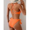 imageEomenie Bikini Set for Women Two Piece Swimsuits Knot Tie V Neck Cross Back Top Mid Rise Lace up Bathing Suit SwimwearOrange