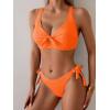 imageEomenie Bikini Set for Women Two Piece Swimsuits Knot Tie V Neck Cross Back Top Mid Rise Lace up Bathing Suit SwimwearOrange
