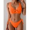 imageEomenie Bikini Set for Women Two Piece Swimsuits Knot Tie V Neck Cross Back Top Mid Rise Lace up Bathing Suit SwimwearOrange