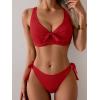 imageEomenie Bikini Set for Women Two Piece Swimsuits Knot Tie V Neck Cross Back Top Mid Rise Lace up Bathing Suit SwimwearRed