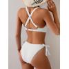 imageEomenie Bikini Set for Women Two Piece Swimsuits Knot Tie V Neck Cross Back Top Mid Rise Lace up Bathing Suit SwimwearWhite