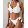 imageEomenie Bikini Set for Women Two Piece Swimsuits Knot Tie V Neck Cross Back Top Mid Rise Lace up Bathing Suit SwimwearWhite