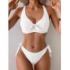 imageEomenie Bikini Set for Women Two Piece Swimsuits Knot Tie V Neck Cross Back Top Mid Rise Lace up Bathing Suit SwimwearWhite