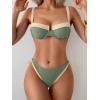 imageEomenie Bikini Set for Women Underwire Push Up Two Piece Bathing Suit Color Block Swimsuit SwimwearArmy Green Beige