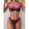 imageEomenie Bikini Set for Women Underwire Push Up Two Piece Bathing Suit Color Block Swimsuit SwimwearBlack Hot Pink