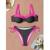 imageEomenie Bikini Set for Women Underwire Push Up Two Piece Bathing Suit Color Block Swimsuit SwimwearBlack Hot Pink