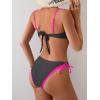 imageEomenie Bikini Set for Women Underwire Push Up Two Piece Bathing Suit Color Block Swimsuit SwimwearBlack Hot Pink