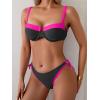 imageEomenie Bikini Set for Women Underwire Push Up Two Piece Bathing Suit Color Block Swimsuit SwimwearBlack Hot Pink