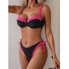 imageEomenie Bikini Set for Women Underwire Push Up Two Piece Bathing Suit Color Block Swimsuit SwimwearBlack Hot Pink Ribbed