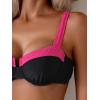imageEomenie Bikini Set for Women Underwire Push Up Two Piece Bathing Suit Color Block Swimsuit SwimwearBlack Hot Pink Ribbed