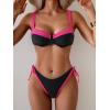 imageEomenie Bikini Set for Women Underwire Push Up Two Piece Bathing Suit Color Block Swimsuit SwimwearBlack Hot Pink Ribbed