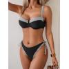 imageEomenie Bikini Set for Women Underwire Push Up Two Piece Bathing Suit Color Block Swimsuit SwimwearBlack Striped