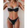 imageEomenie Bikini Set for Women Underwire Push Up Two Piece Bathing Suit Color Block Swimsuit SwimwearBlack Striped