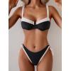 imageEomenie Bikini Set for Women Underwire Push Up Two Piece Bathing Suit Color Block Swimsuit SwimwearBlack White Ribbed