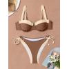 imageEomenie Bikini Set for Women Underwire Push Up Two Piece Bathing Suit Color Block Swimsuit SwimwearBrown Beige