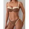 imageEomenie Bikini Set for Women Underwire Push Up Two Piece Bathing Suit Color Block Swimsuit SwimwearBrown Beige