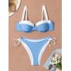 imageEomenie Bikini Set for Women Underwire Push Up Two Piece Bathing Suit Color Block Swimsuit SwimwearLight Blue White