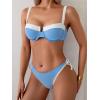 imageEomenie Bikini Set for Women Underwire Push Up Two Piece Bathing Suit Color Block Swimsuit SwimwearLight Blue White