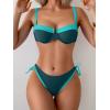 imageEomenie Bikini Set for Women Underwire Push Up Two Piece Bathing Suit Color Block Swimsuit SwimwearPeacock Green Blue