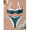 imageEomenie Bikini Set for Women Underwire Push Up Two Piece Bathing Suit Color Block Swimsuit SwimwearPeacock Green White