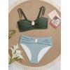 imageEomenie Bikini Sets for Women Color Block Two Piece Bathing Suit V Neck Tie Back SwimsuitArmy Green and Grey Green