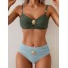 imageEomenie Bikini Sets for Women Color Block Two Piece Bathing Suit V Neck Tie Back SwimsuitArmy Green and Grey Green