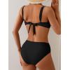 imageEomenie Bikini Sets for Women Color Block Two Piece Bathing Suit V Neck Tie Back SwimsuitBlack