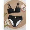imageEomenie Bikini Sets for Women Color Block Two Piece Bathing Suit V Neck Tie Back SwimsuitBlack
