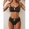 imageEomenie Bikini Sets for Women Color Block Two Piece Bathing Suit V Neck Tie Back SwimsuitBlack Gold