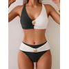 imageEomenie Bikini Sets for Women Color Block Two Piece Bathing Suit V Neck Tie Back SwimsuitBlack and Whitecross Back