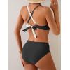 imageEomenie Bikini Sets for Women Color Block Two Piece Bathing Suit V Neck Tie Back SwimsuitBlack and Whitecross Back