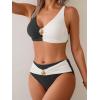 imageEomenie Bikini Sets for Women Color Block Two Piece Bathing Suit V Neck Tie Back SwimsuitBlack and Whitecross Back