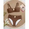 imageEomenie Bikini Sets for Women Color Block Two Piece Bathing Suit V Neck Tie Back SwimsuitBrown