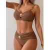 imageEomenie Bikini Sets for Women Color Block Two Piece Bathing Suit V Neck Tie Back SwimsuitBrown