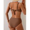 imageEomenie Bikini Sets for Women Color Block Two Piece Bathing Suit V Neck Tie Back SwimsuitBrown