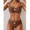 imageEomenie Bikini Sets for Women Color Block Two Piece Bathing Suit V Neck Tie Back SwimsuitBrown