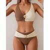 imageEomenie Bikini Sets for Women Color Block Two Piece Bathing Suit V Neck Tie Back SwimsuitBrown Beige Across Back