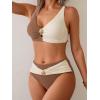 imageEomenie Bikini Sets for Women Color Block Two Piece Bathing Suit V Neck Tie Back SwimsuitBrown Beige Across Back