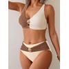 imageEomenie Bikini Sets for Women Color Block Two Piece Bathing Suit V Neck Tie Back SwimsuitBrown Beige Bcross Back