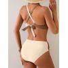 imageEomenie Bikini Sets for Women Color Block Two Piece Bathing Suit V Neck Tie Back SwimsuitBrown Beige Bcross Back