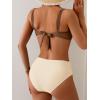 imageEomenie Bikini Sets for Women Color Block Two Piece Bathing Suit V Neck Tie Back SwimsuitBrown Beigea
