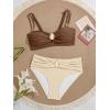 imageEomenie Bikini Sets for Women Color Block Two Piece Bathing Suit V Neck Tie Back SwimsuitBrown Beigea