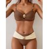 imageEomenie Bikini Sets for Women Color Block Two Piece Bathing Suit V Neck Tie Back SwimsuitBrown Beigeb