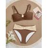 imageEomenie Bikini Sets for Women Color Block Two Piece Bathing Suit V Neck Tie Back SwimsuitBrown Beigeb