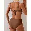 imageEomenie Bikini Sets for Women Color Block Two Piece Bathing Suit V Neck Tie Back SwimsuitBrown Beigeb
