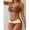imageEomenie Bikini Sets for Women Color Block Two Piece Bathing Suit V Neck Tie Back SwimsuitBrown Beigeb