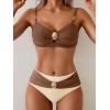 imageEomenie Bikini Sets for Women Color Block Two Piece Bathing Suit V Neck Tie Back SwimsuitBrown Beigec